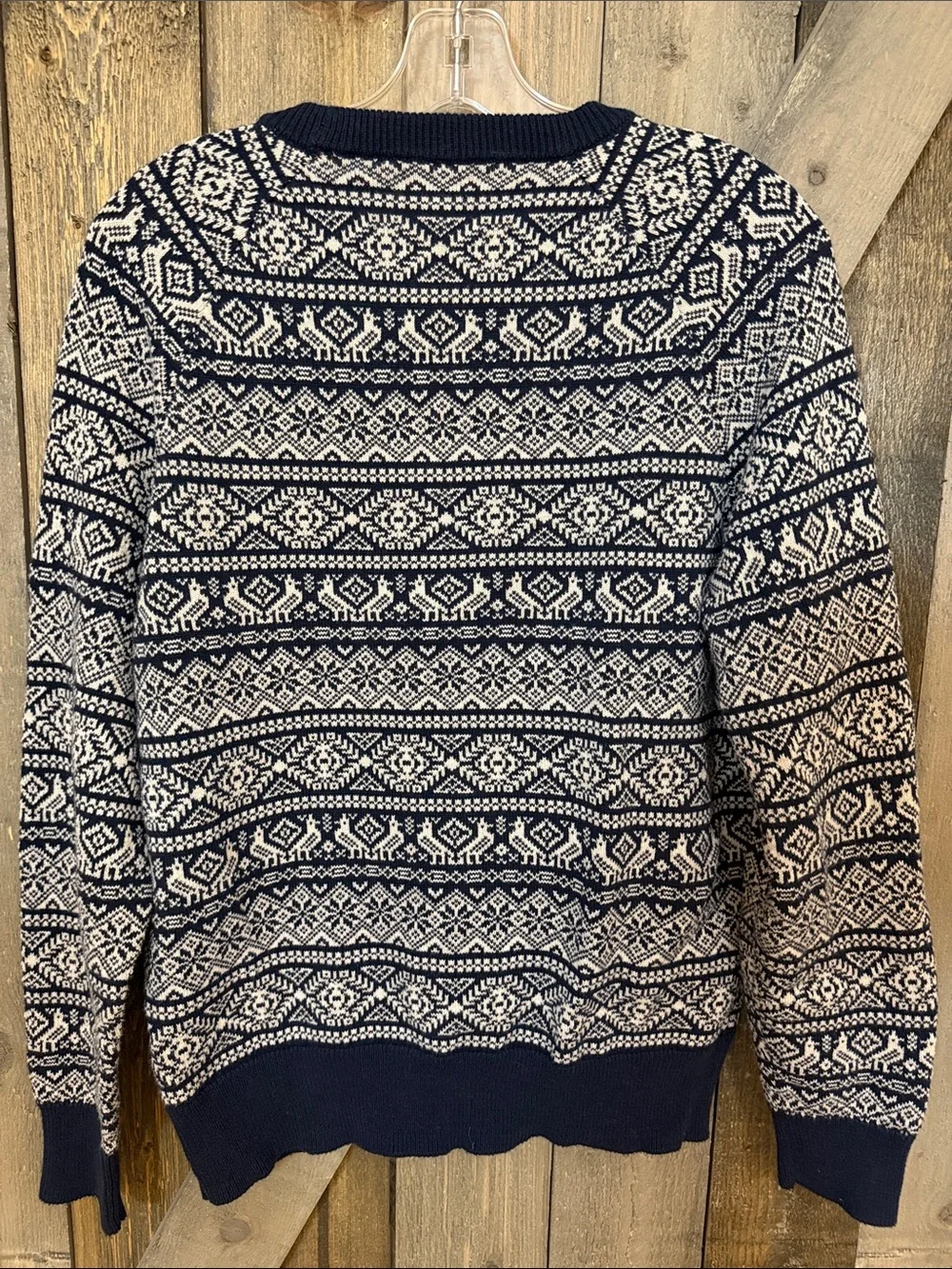 J.Crew Men’s Cotton Fair Isle Sweater Navy Ivory Nordic Ski Après Crewneck Med